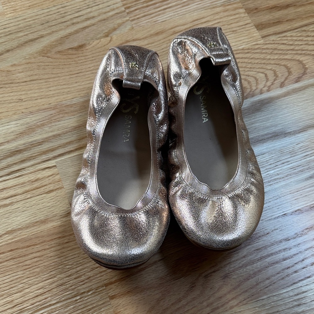 Yosi Samra Shimmery Rose Gold Ballet Flats